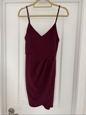 Lulu's Burgundy Spaghetti-Strap Tulip Midi Dress